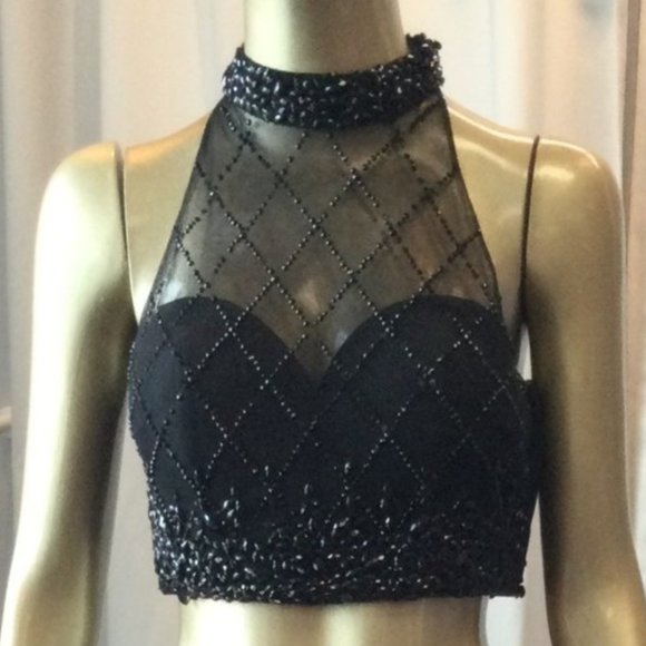 Size 6 black beaded two piece formal/prom gown - Picture 3 of 5